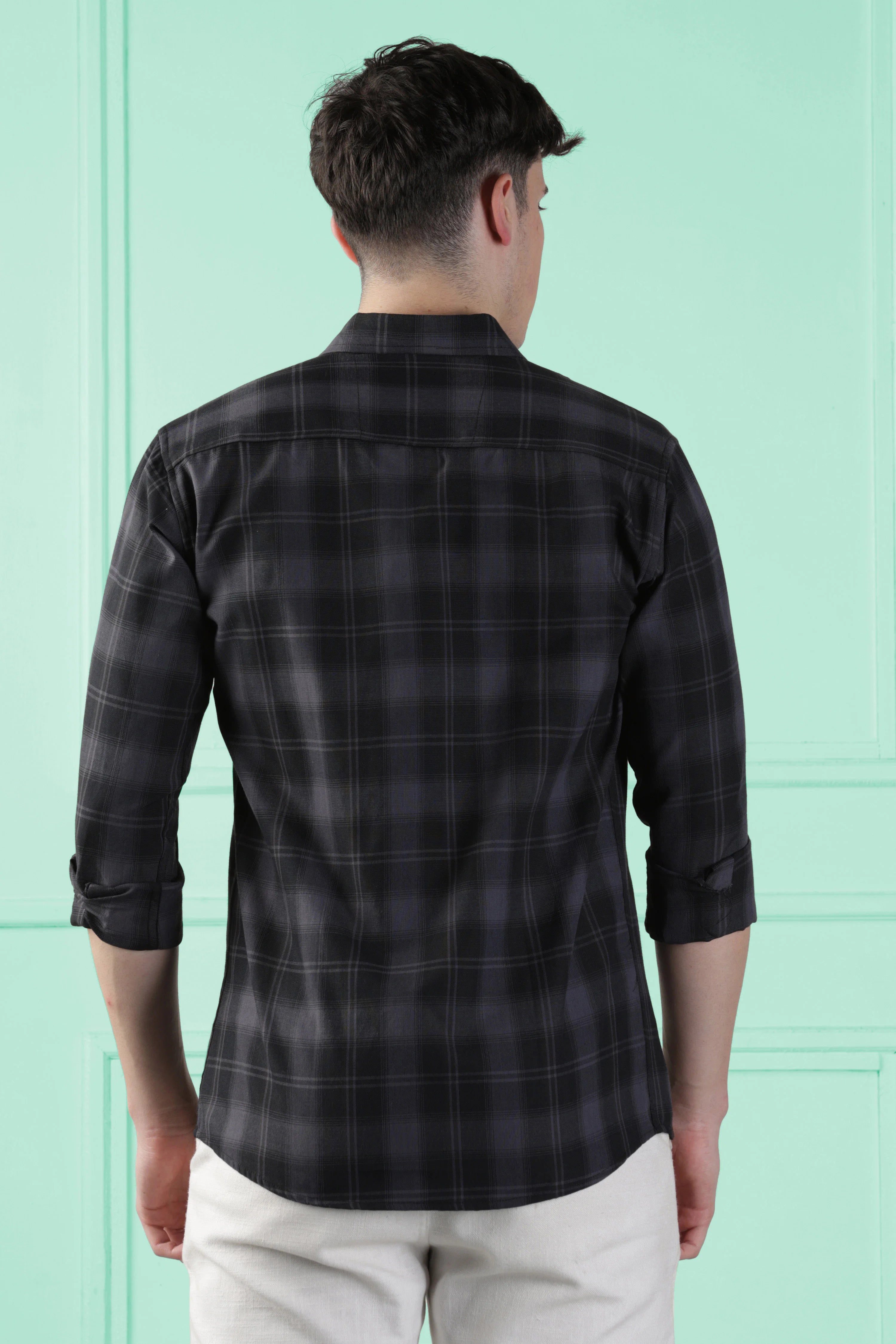 Classic Black Checkered Cotton Blend Shirt