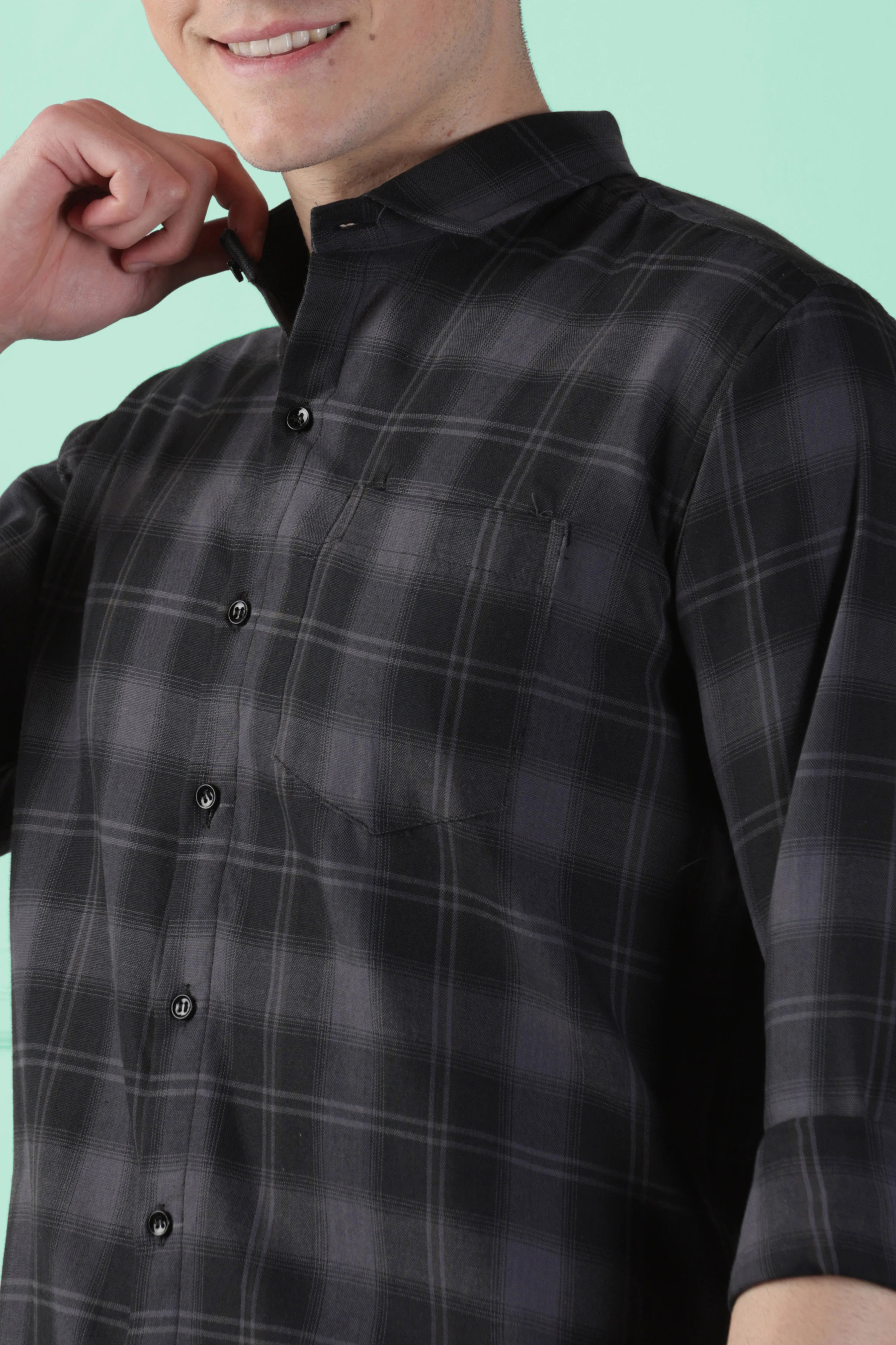 Classic Black Checkered Cotton Blend Shirt