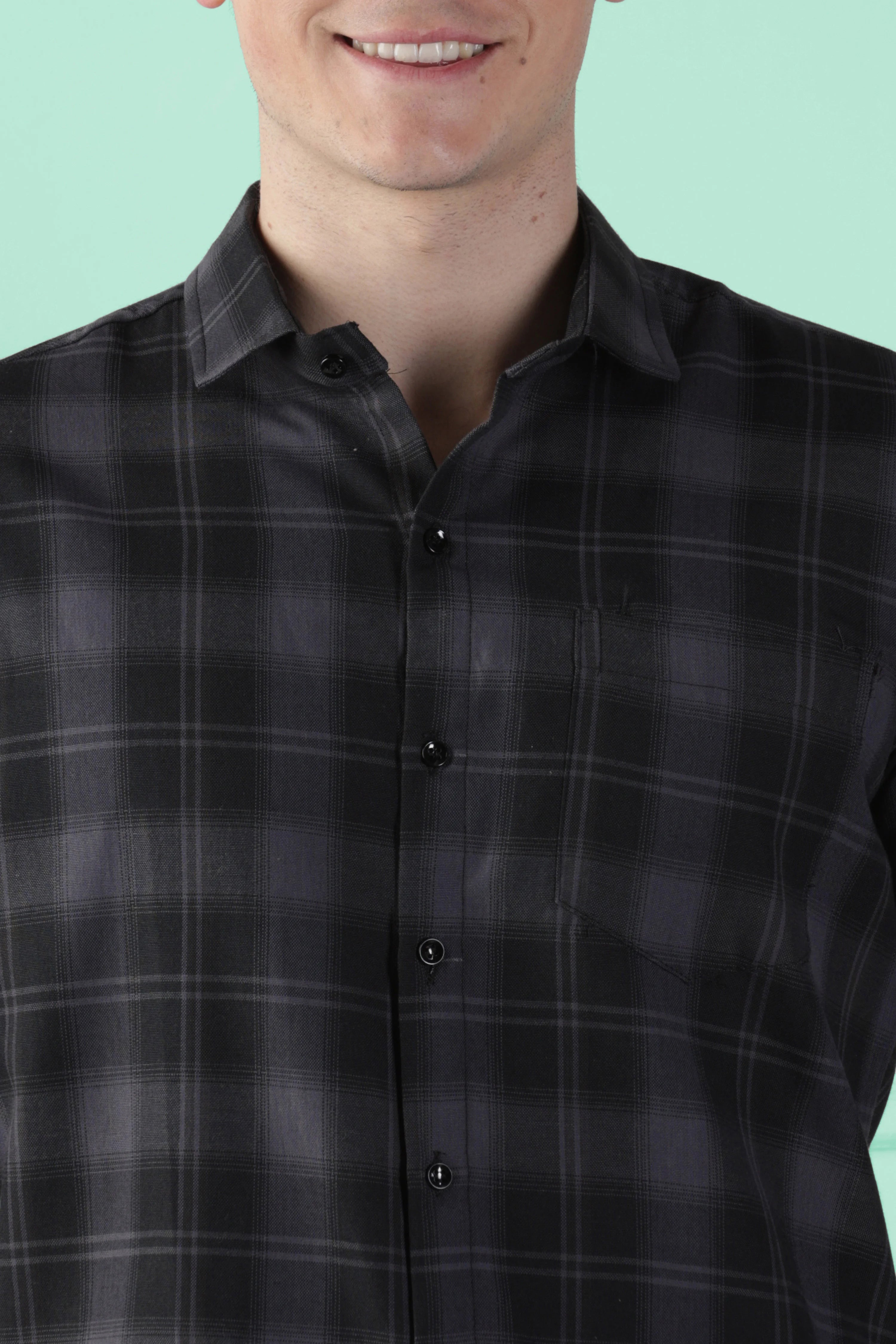 Classic Black Checkered Cotton Blend Shirt