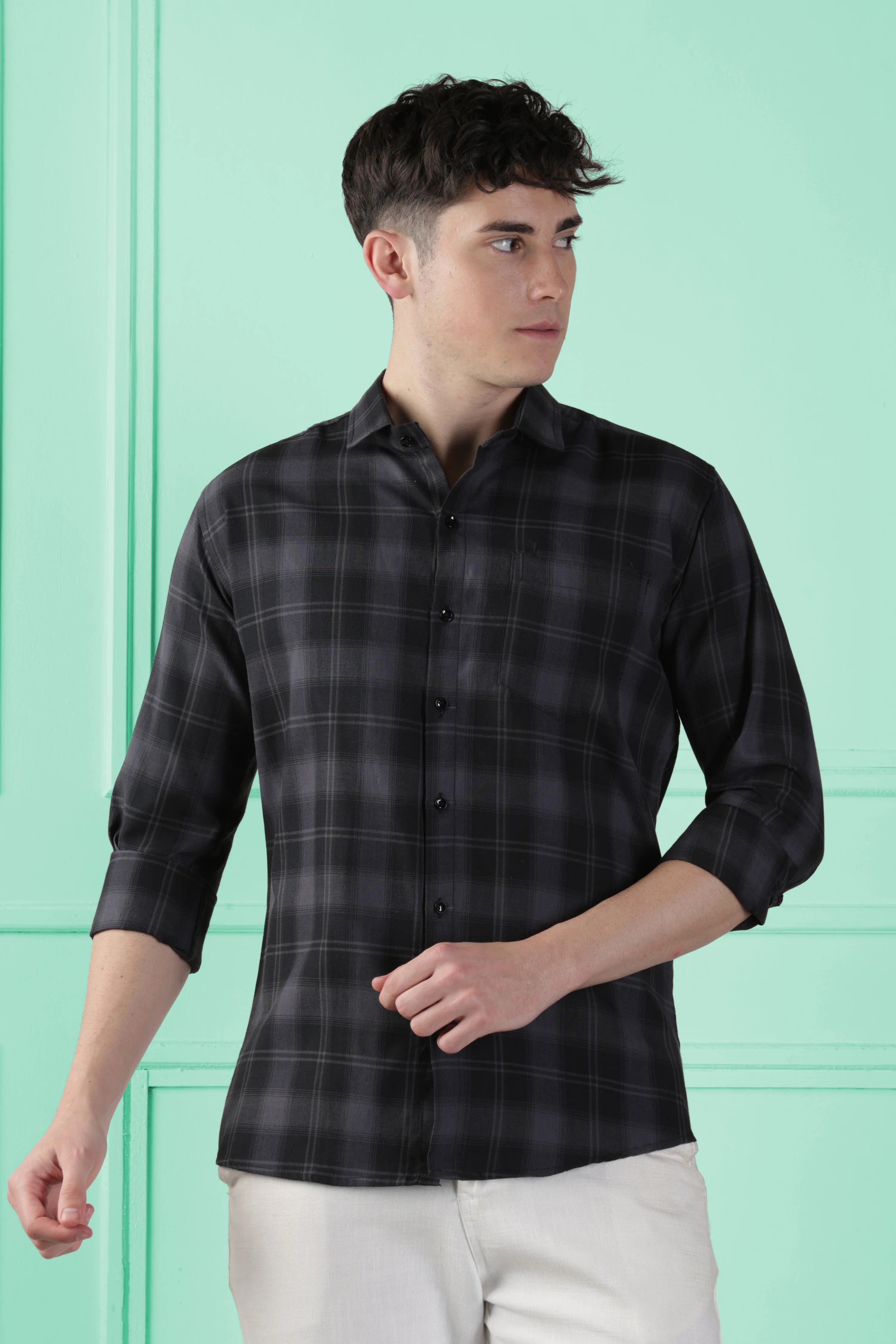 Classic Black Checkered Cotton Blend Shirt