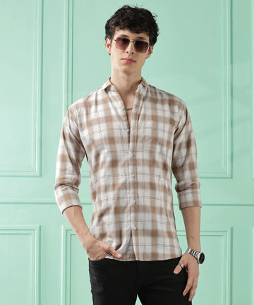 Classic Brown Checkered Cotton Blend Shirt
