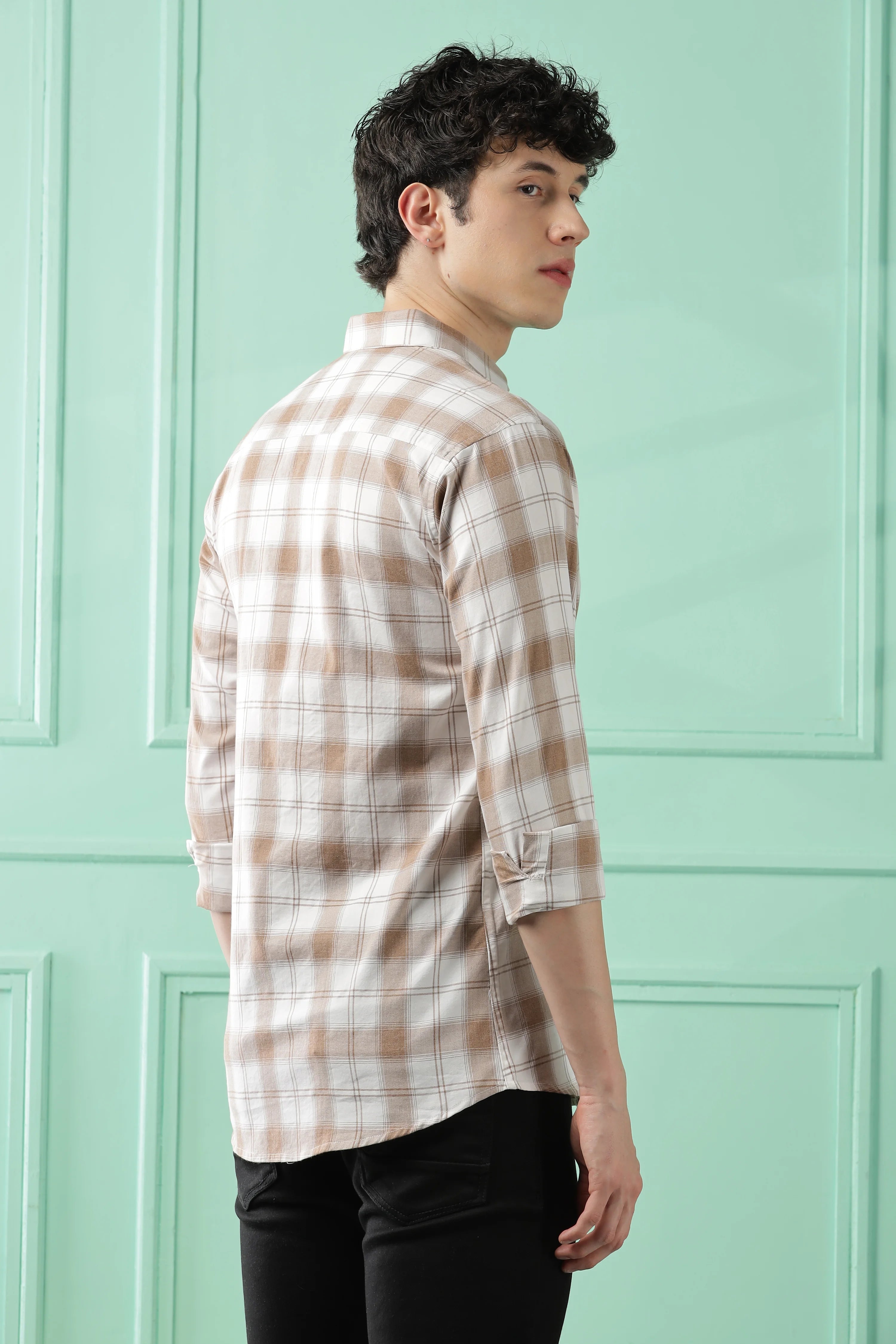 Classic Brown Checkered Cotton Blend Shirt
