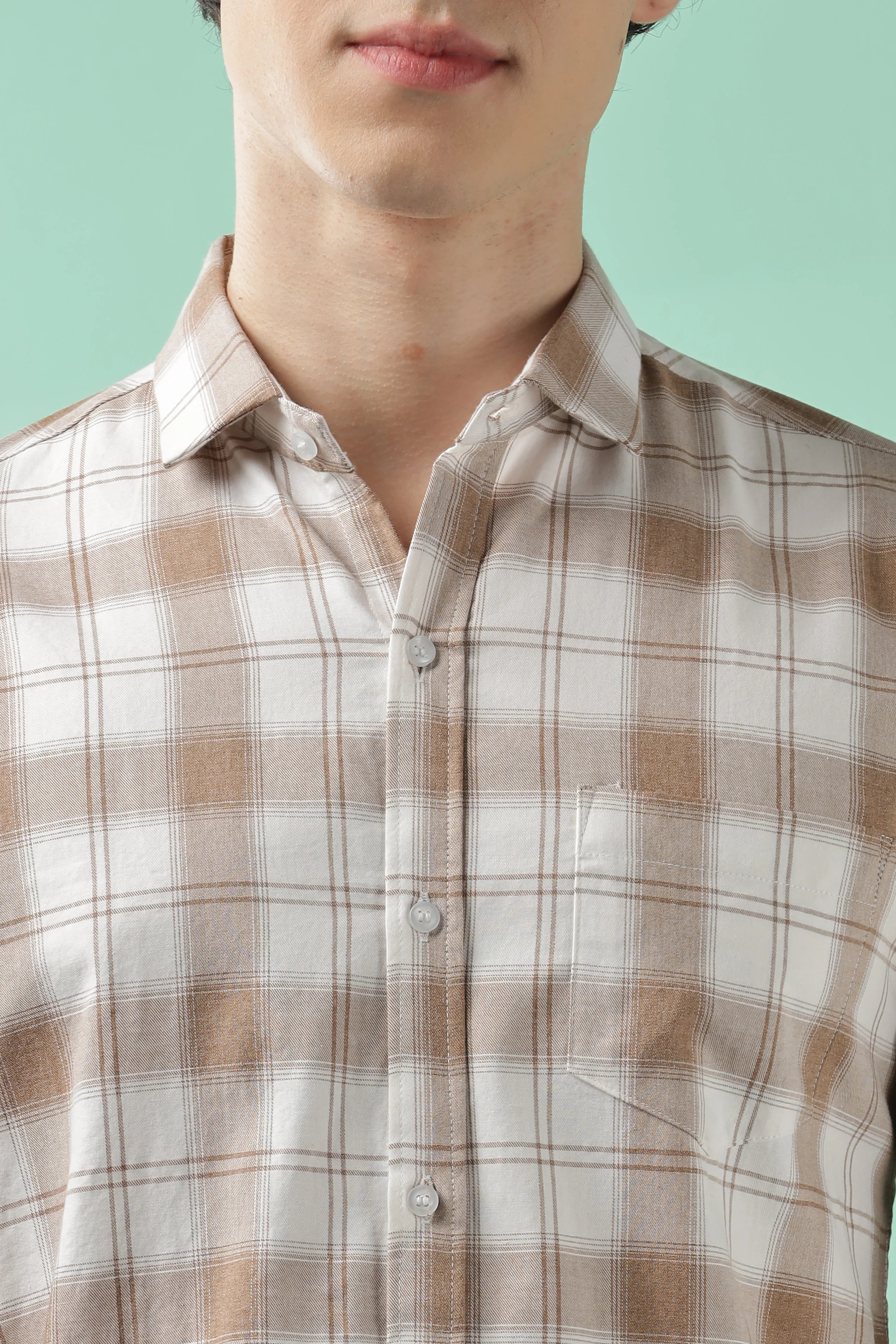 Classic Brown Checkered Cotton Blend Shirt