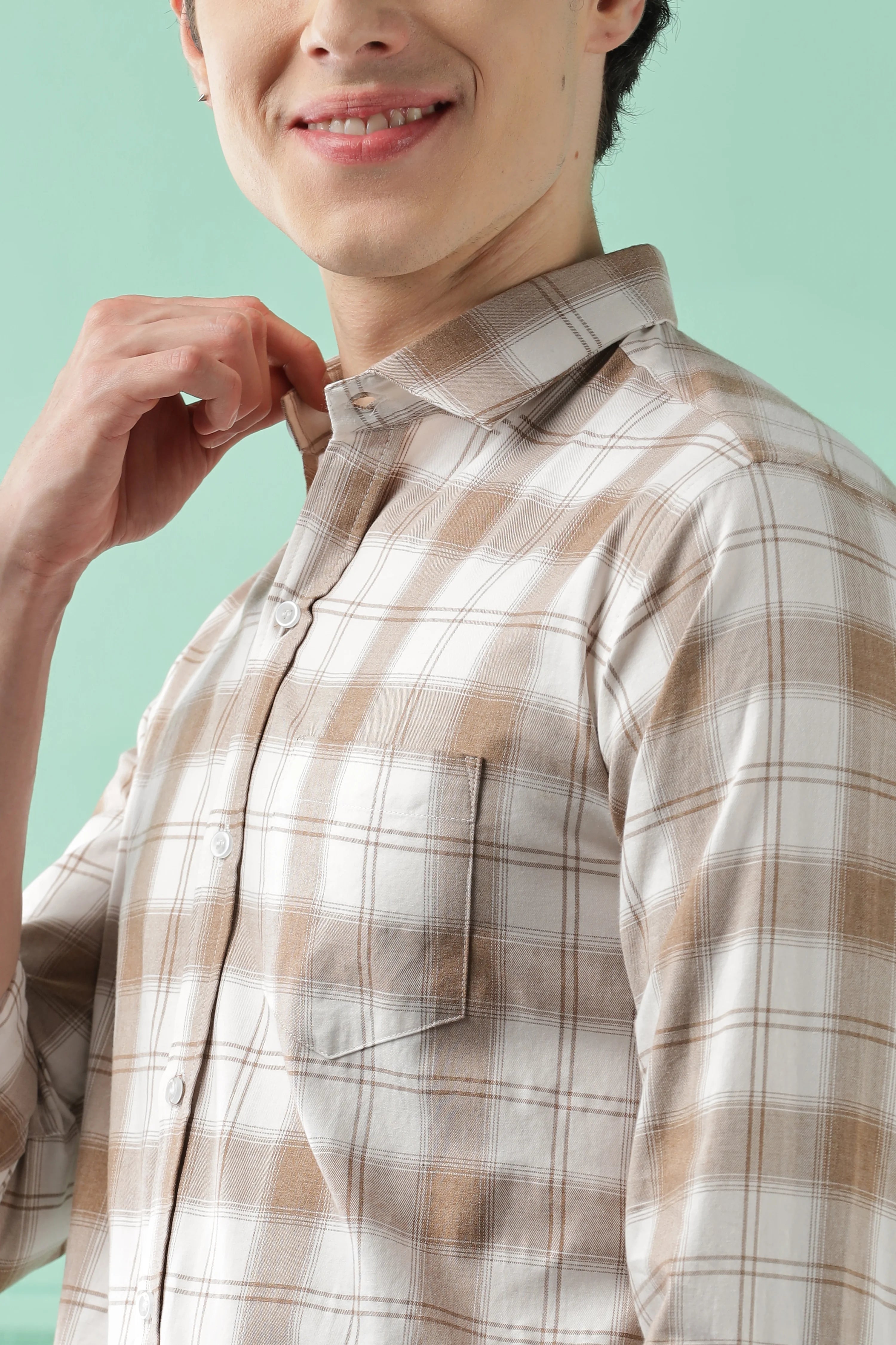 Classic Brown Checkered Cotton Blend Shirt