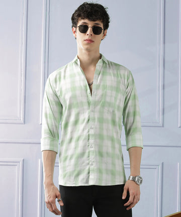 Classic Light Green Checkered Cotton Blend Shirt