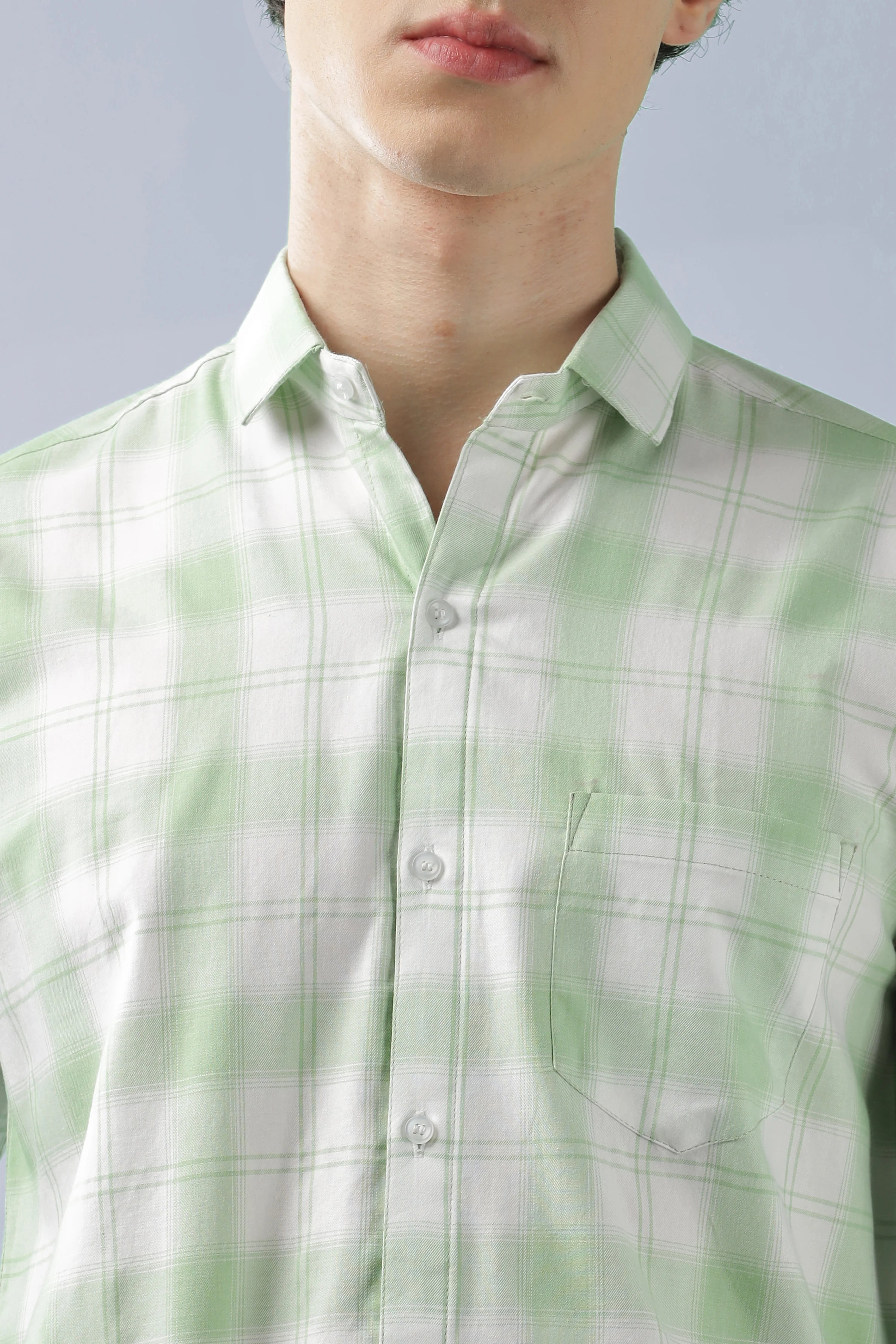 Classic Light Green Checkered Cotton Blend Shirt