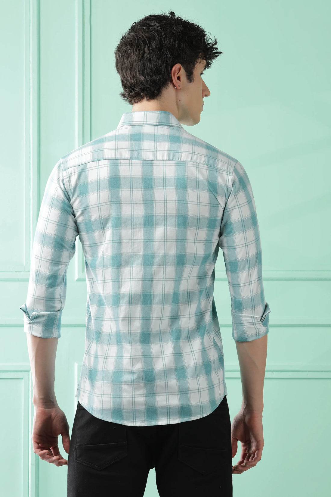 Classic Teal Checkered Cotton Blend Shirt