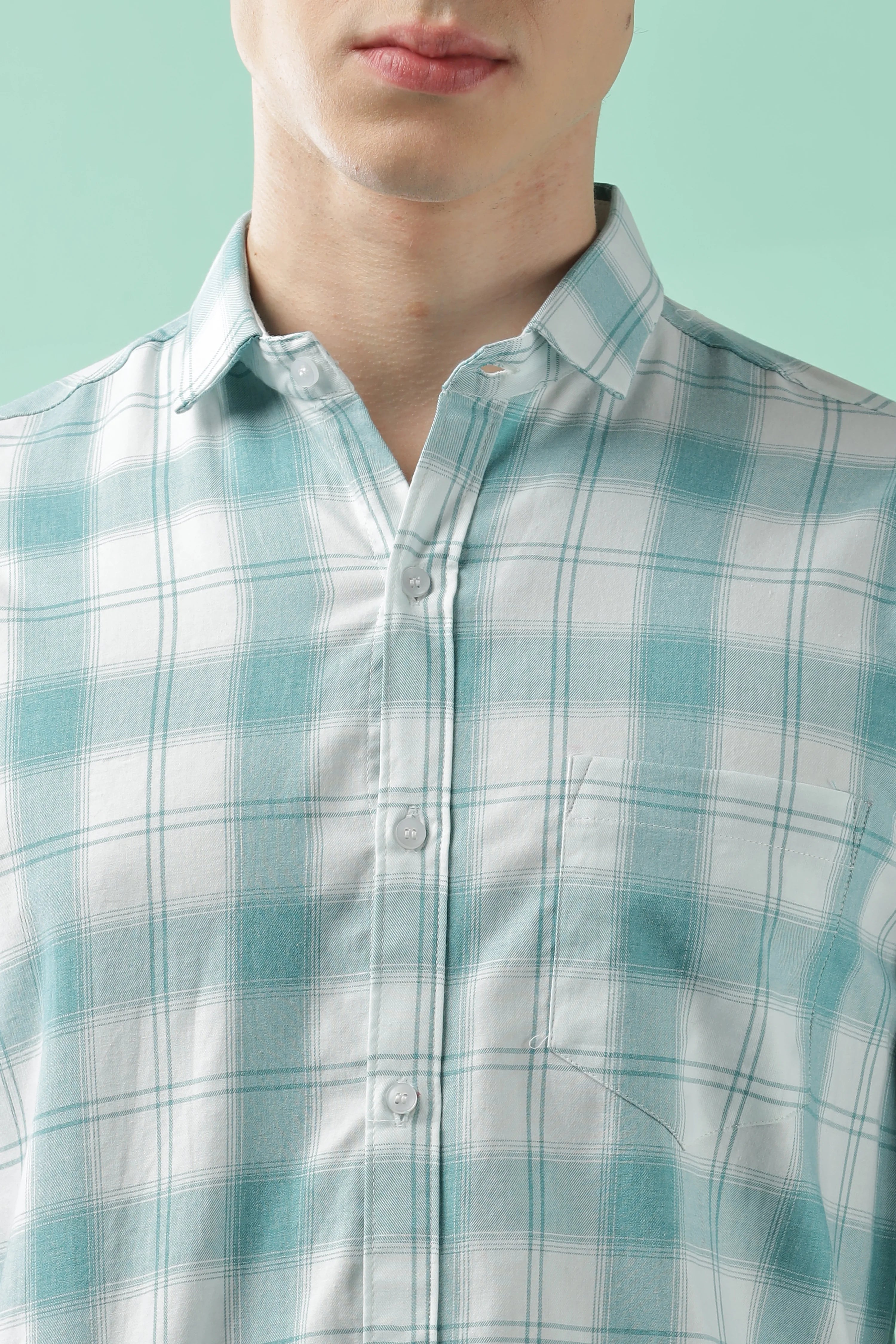 Classic Teal Checkered Cotton Blend Shirt