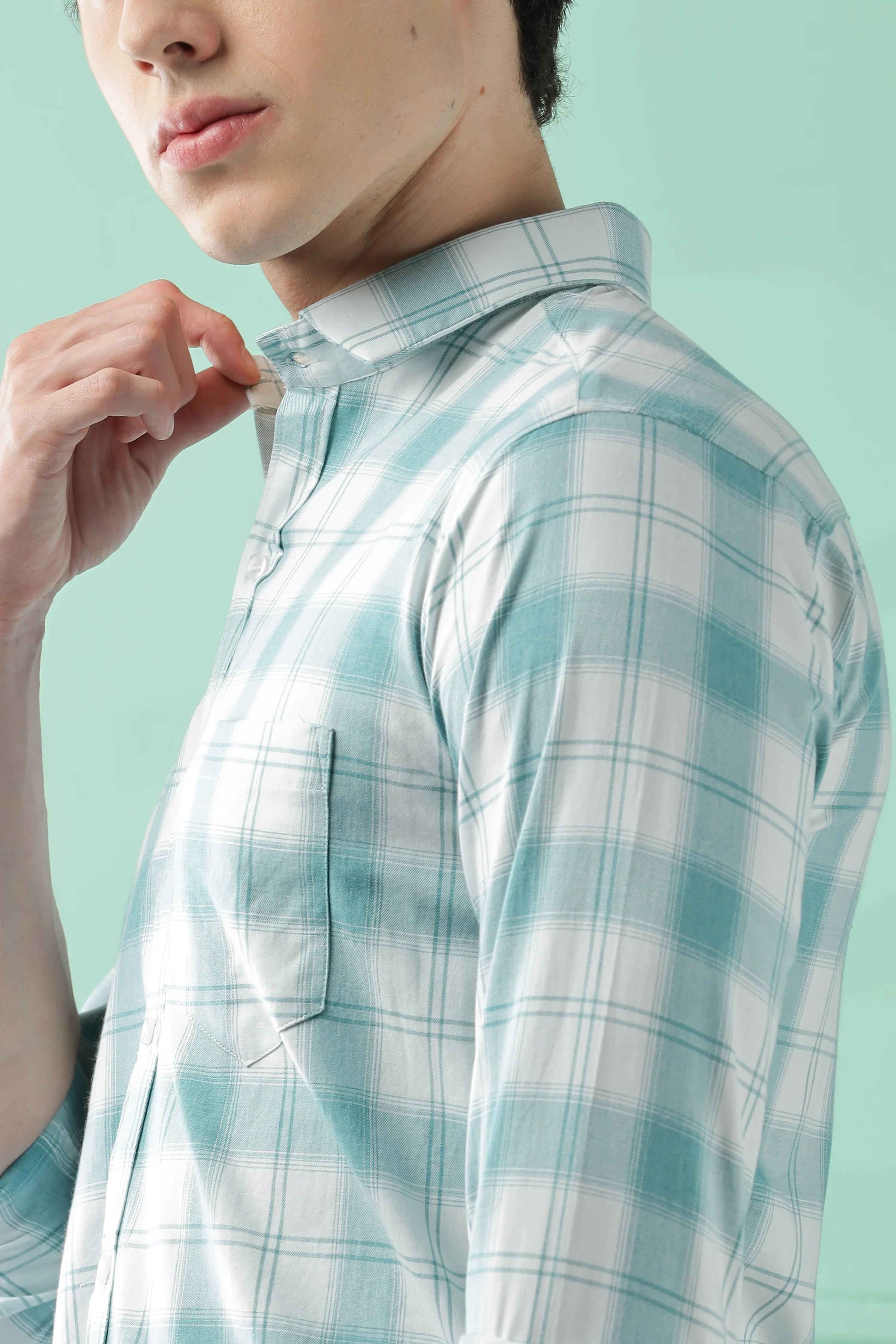 Classic Teal Checkered Cotton Blend Shirt