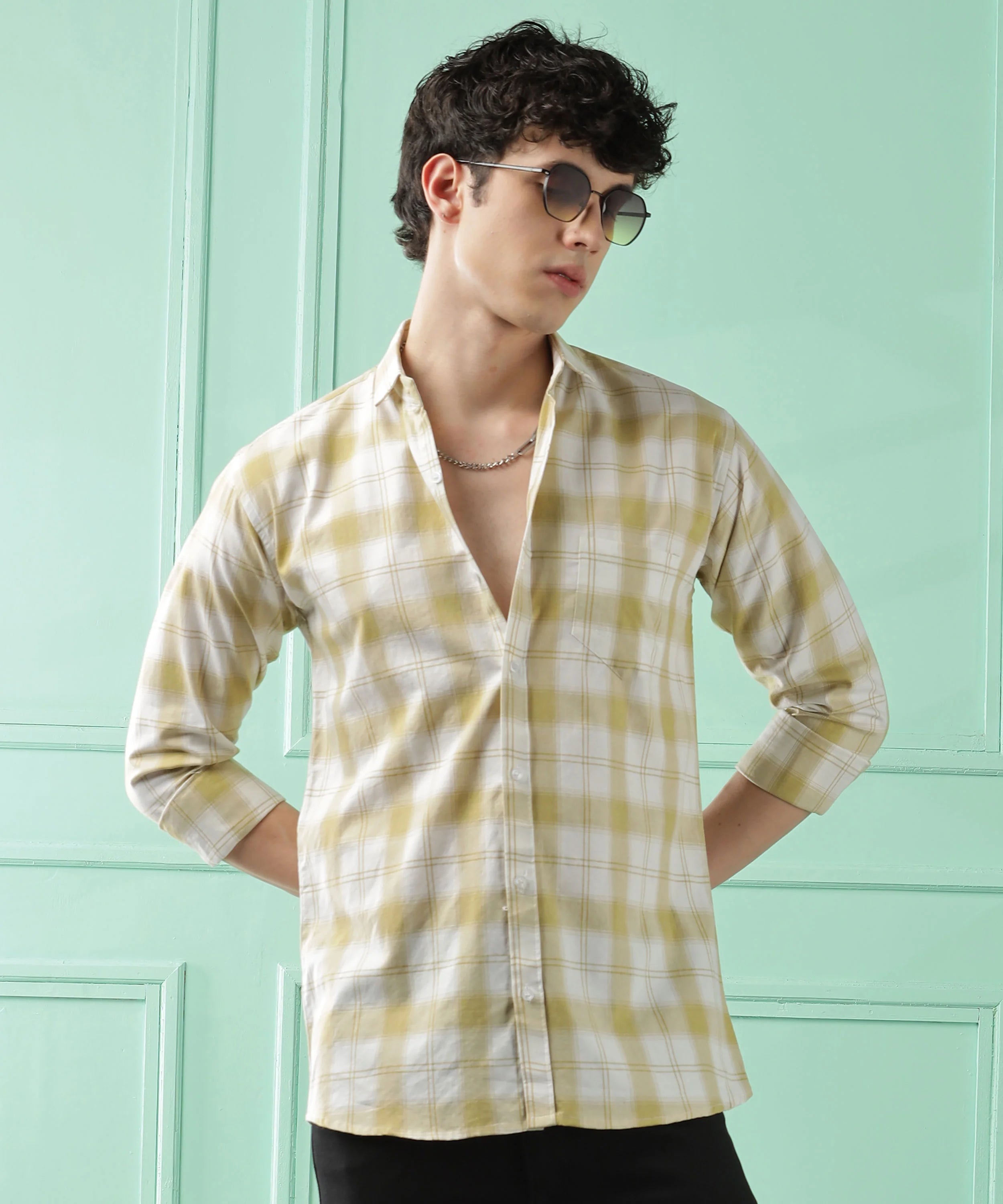Classic Yellow Checkered Cotton Blend Shirt