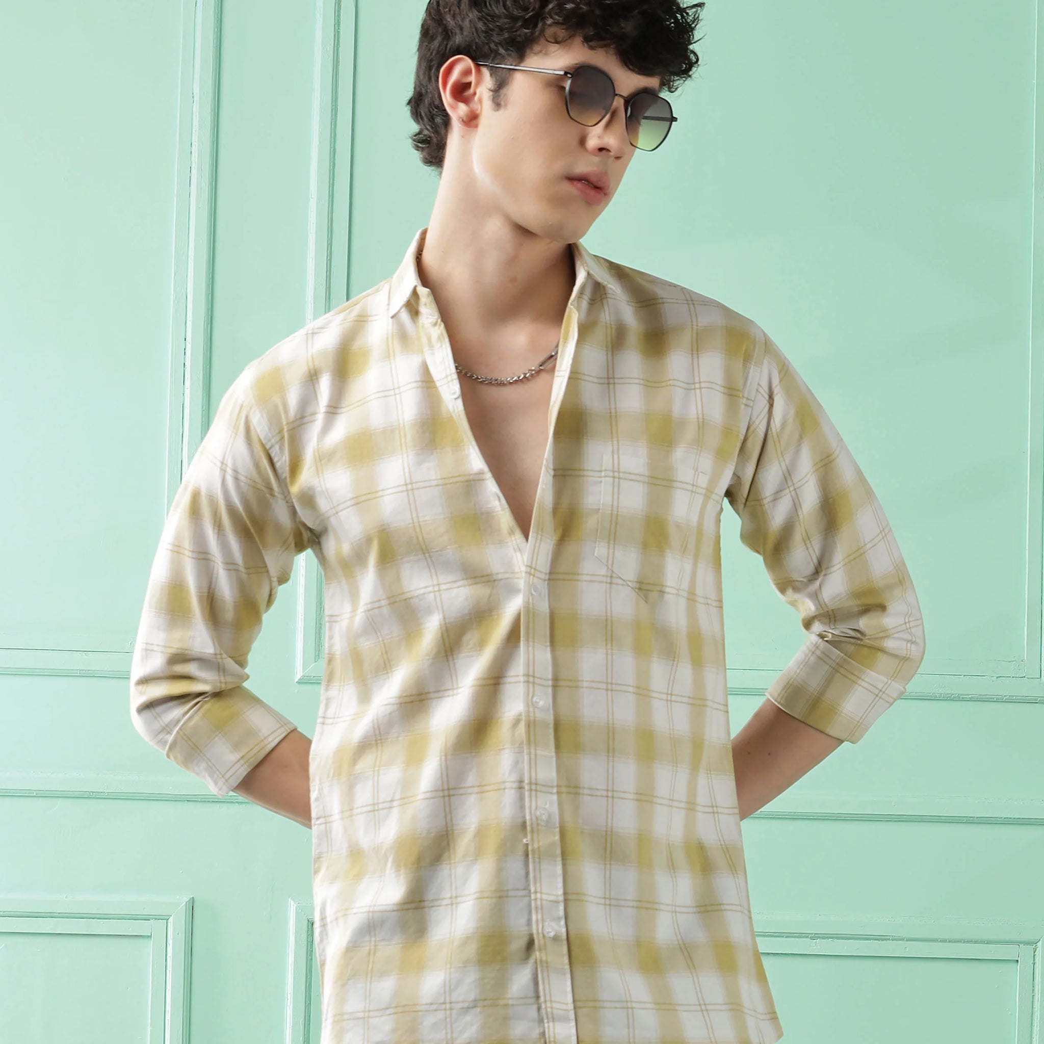 Classic Yellow Checkered Cotton Blend Shirt