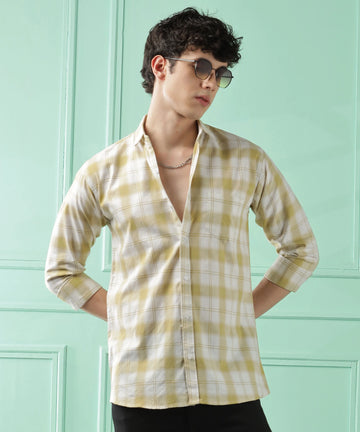 Classic Yellow Checkered Cotton Blend Shirt