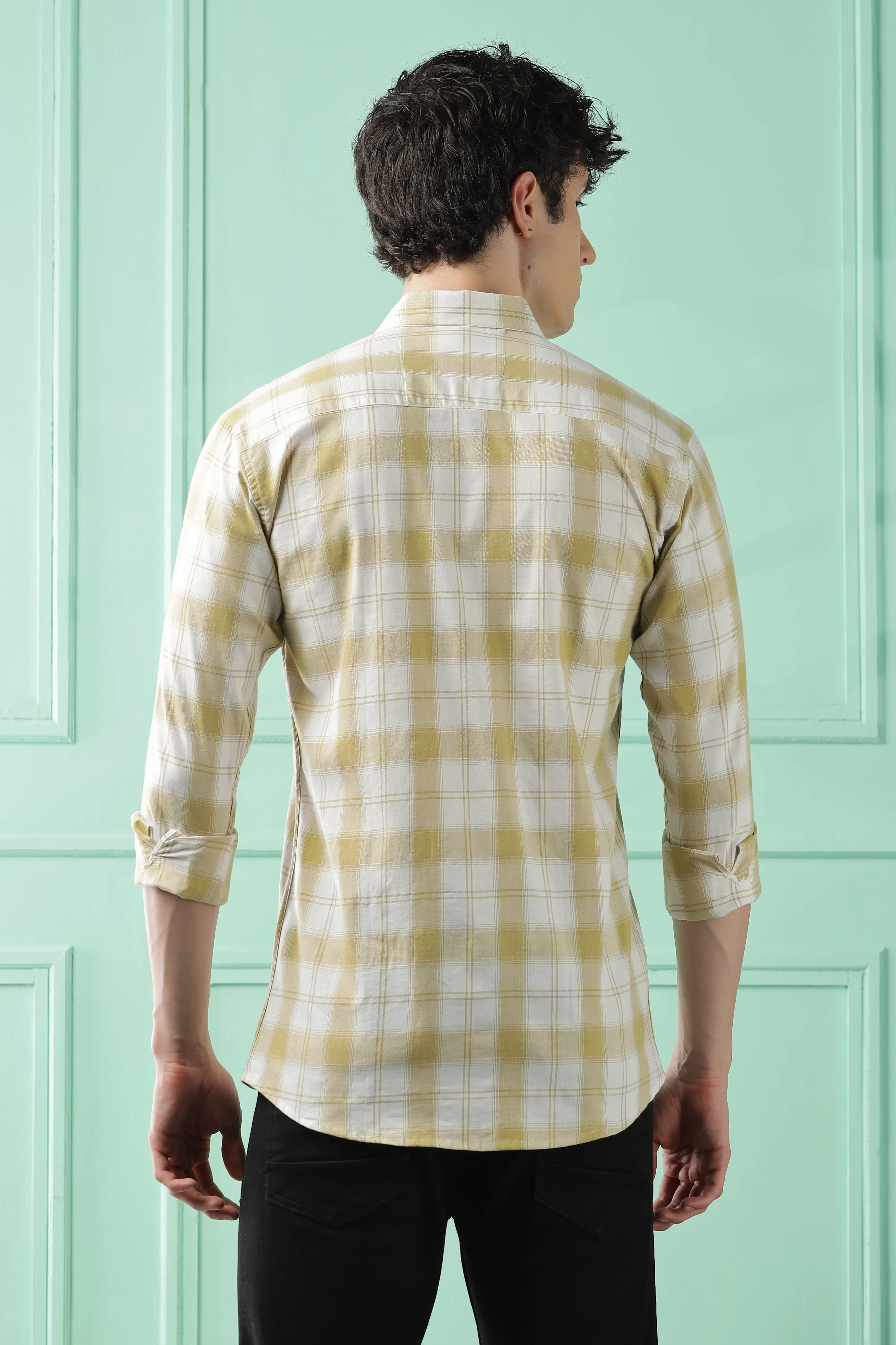 Classic Yellow Checkered Cotton Blend Shirt