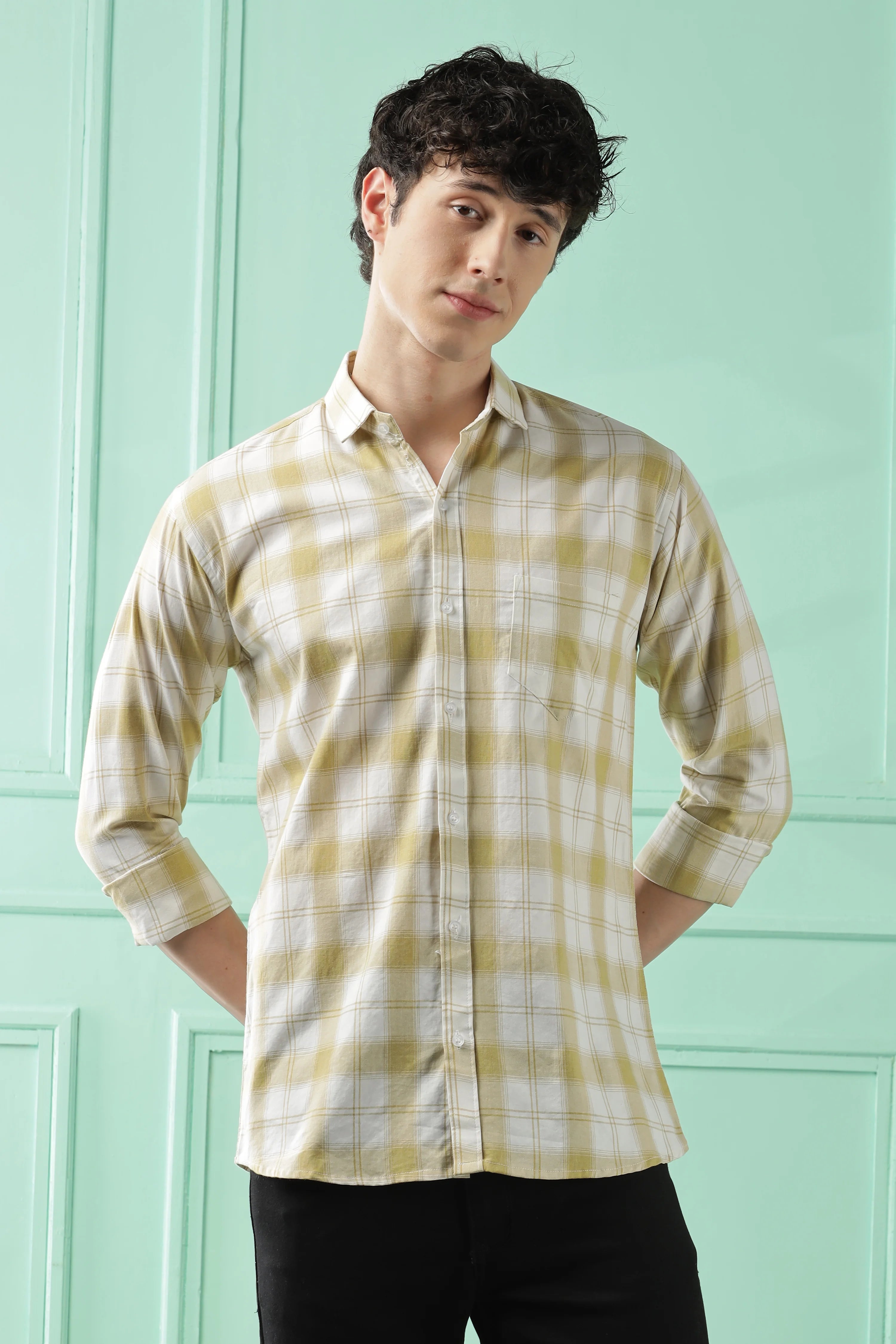 Classic Yellow Checkered Cotton Blend Shirt