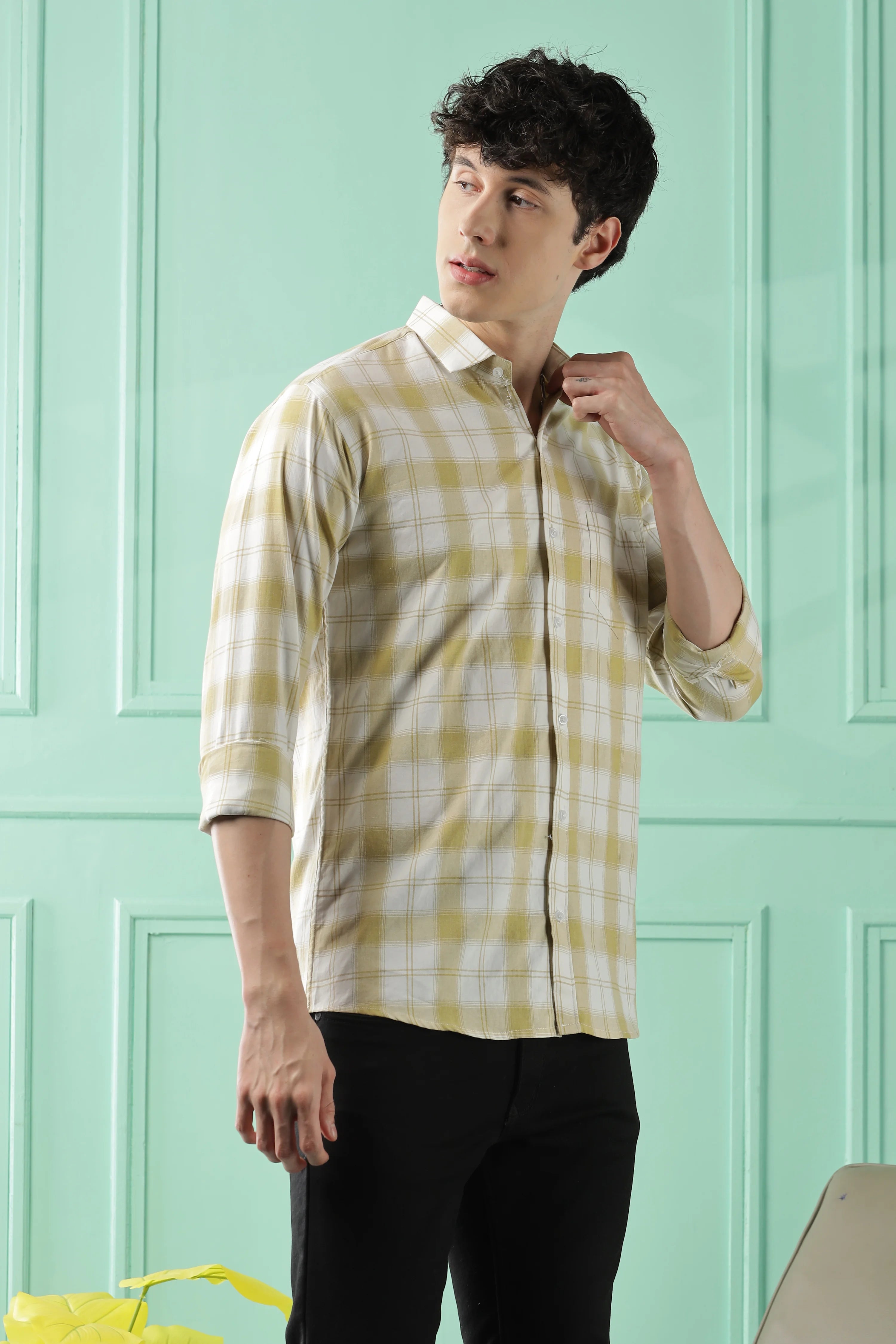 Classic Yellow Checkered Cotton Blend Shirt