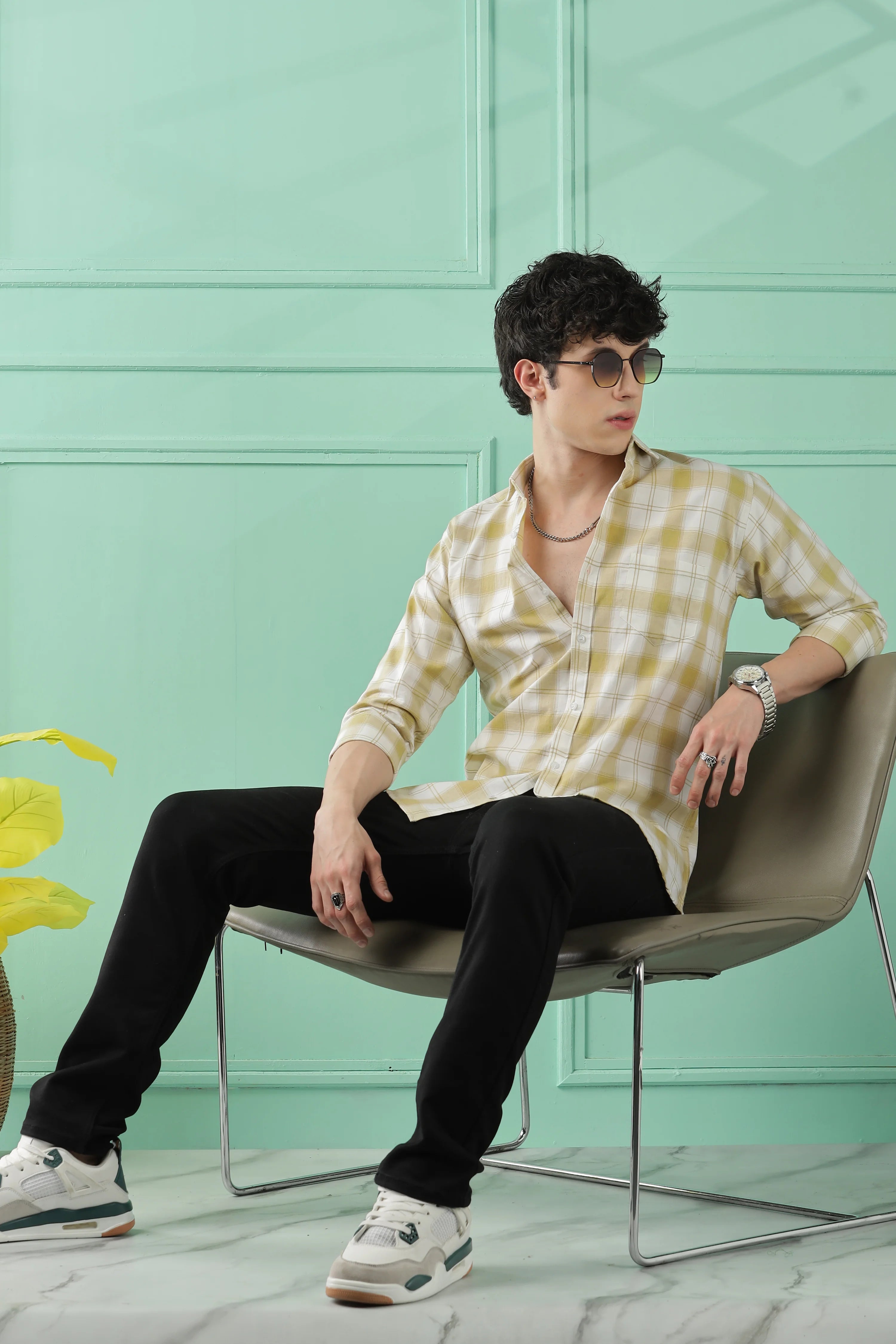 Classic Yellow Checkered Cotton Blend Shirt