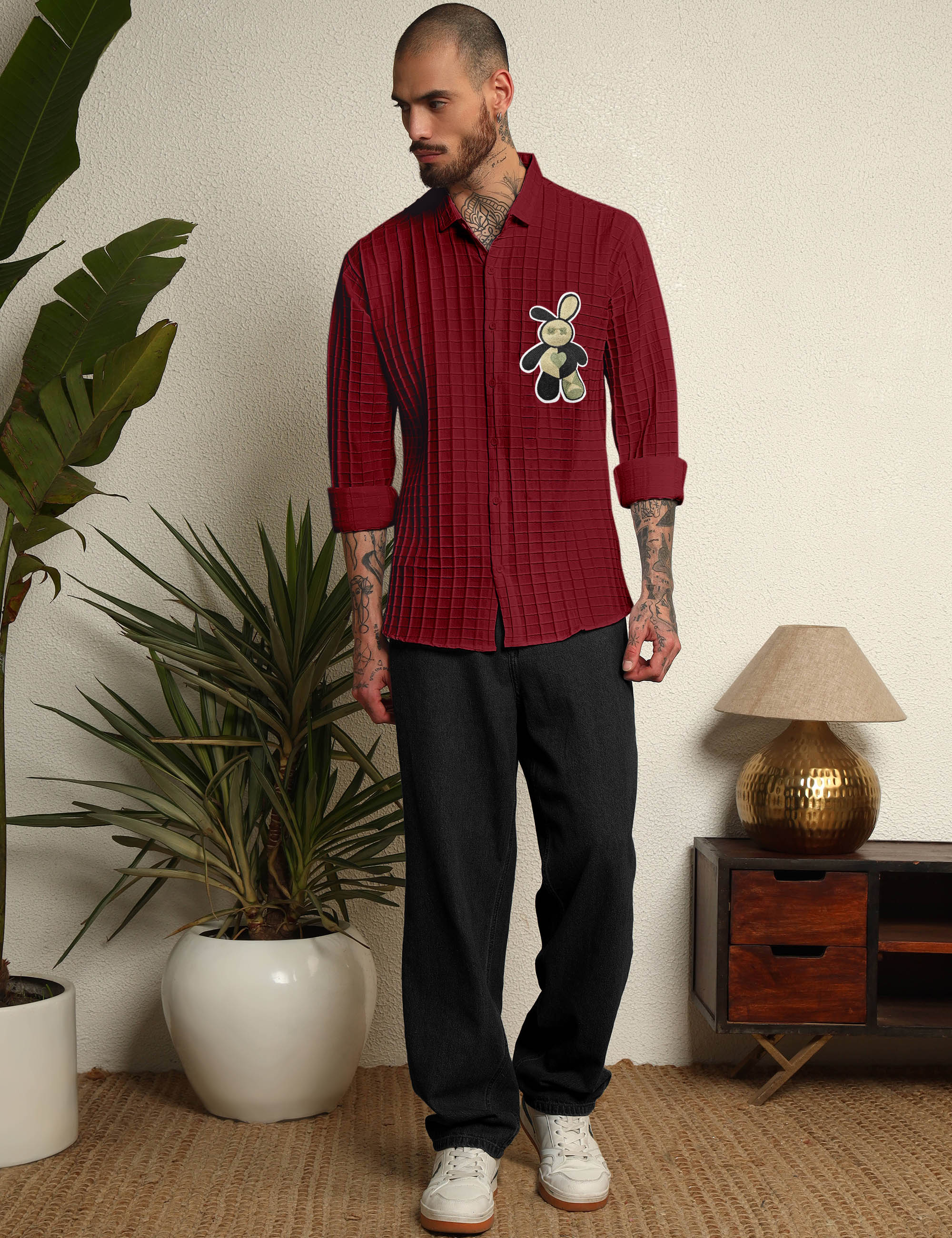 Fun Element Embroidery Patch Maroon Shirt