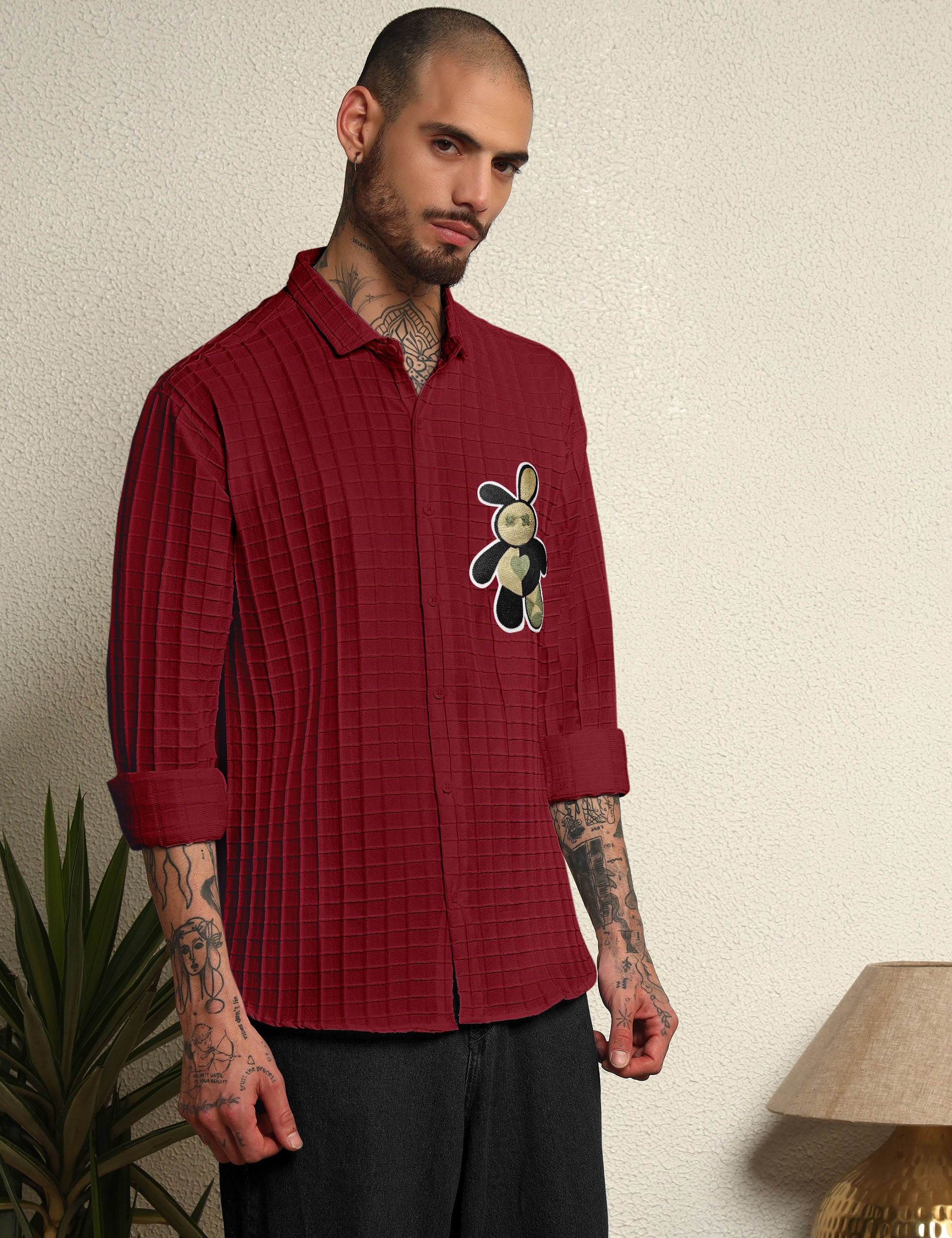 Fun Element Embroidery Patch Maroon Shirt