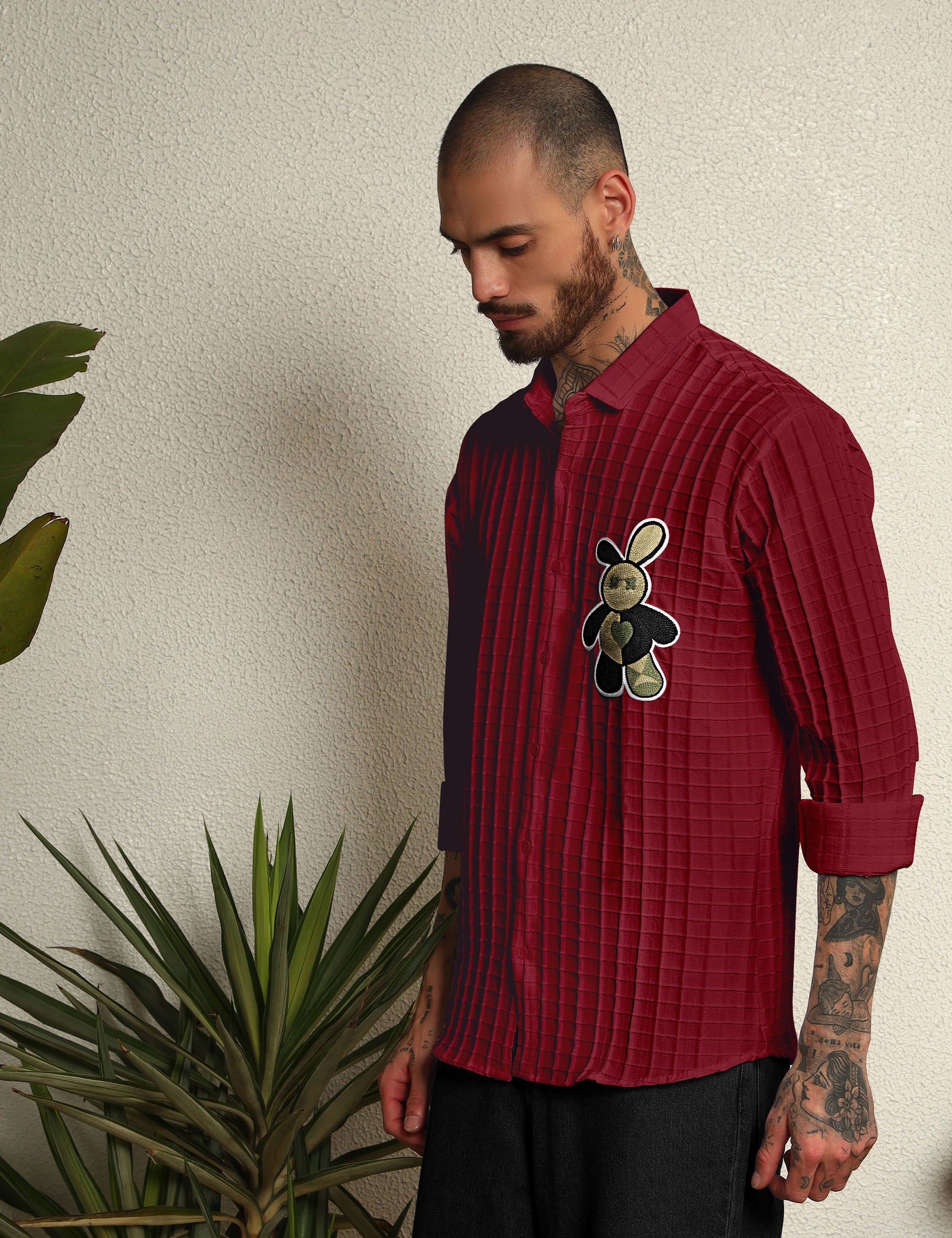 Fun Element Embroidery Patch Maroon Shirt
