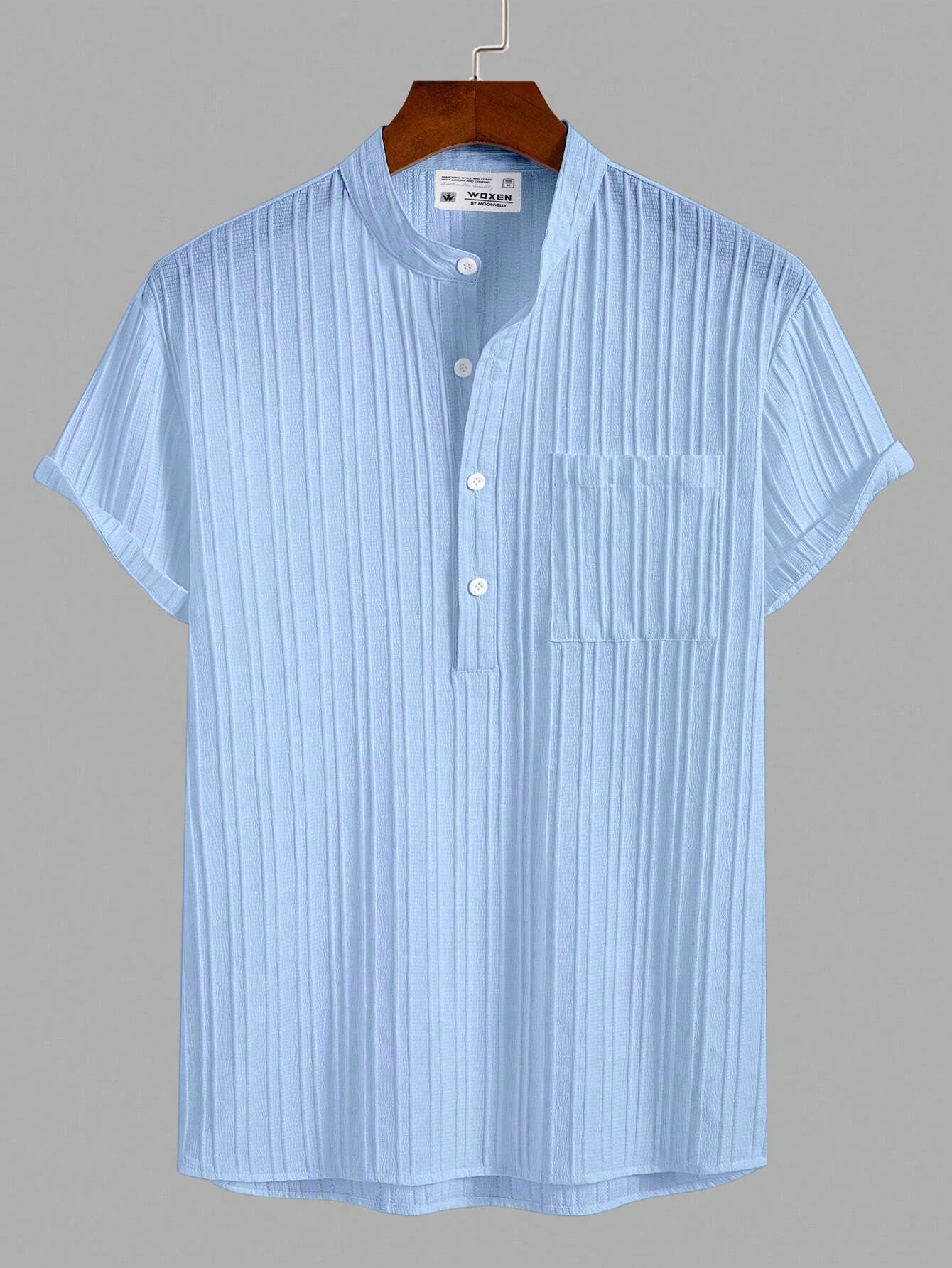 Sky Blue Breeze Mandarin Collar Shirt