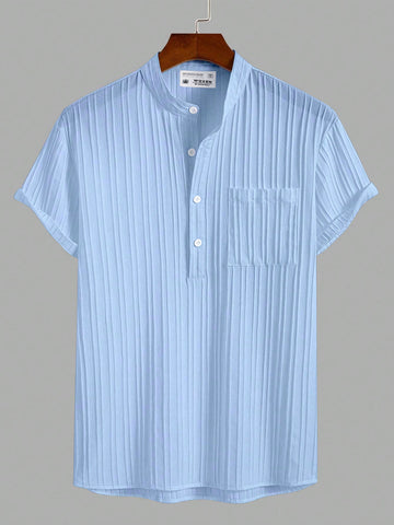 Sky Blue Breeze Mandarin Collar Shirt