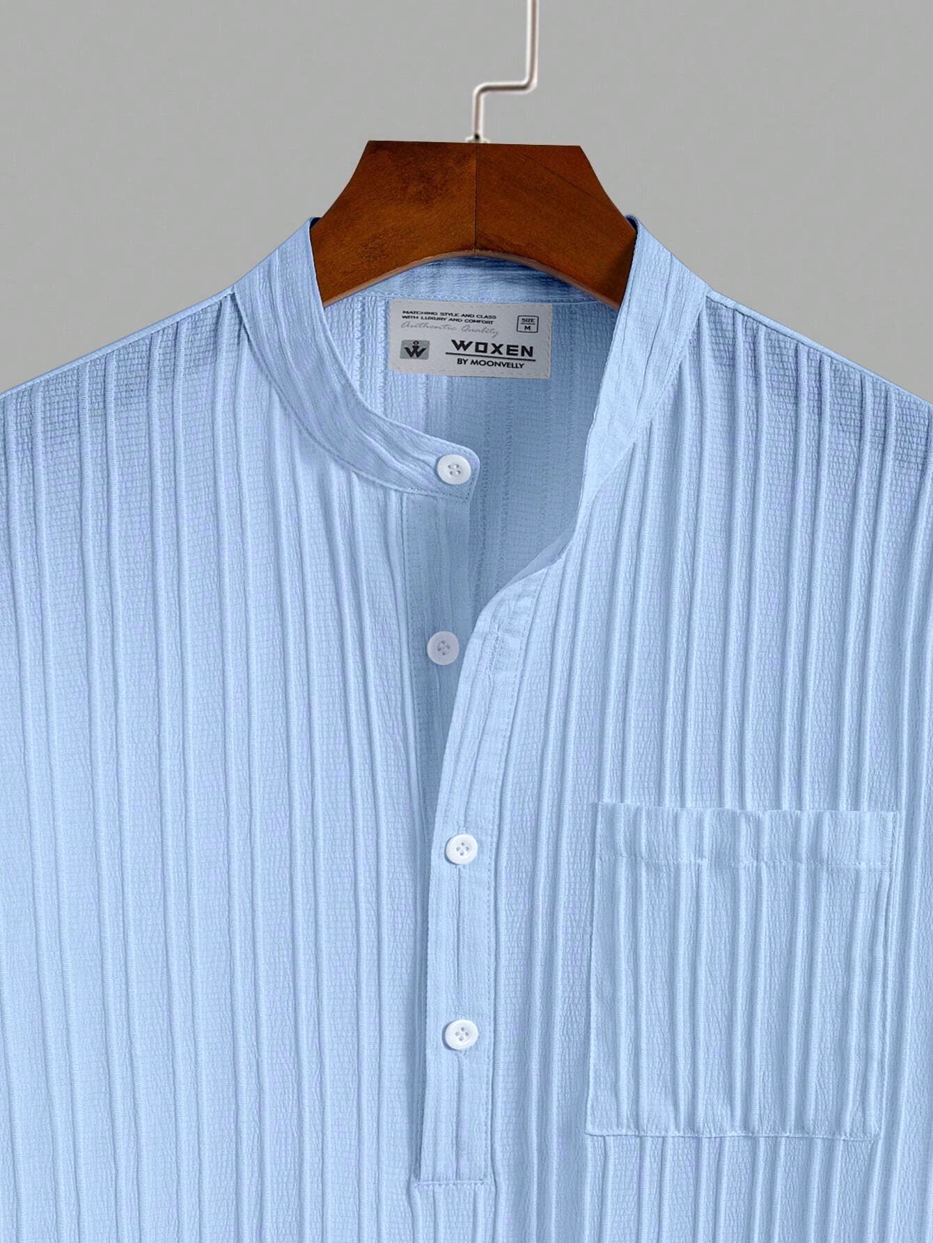 Sky Blue Breeze Mandarin Collar Shirt