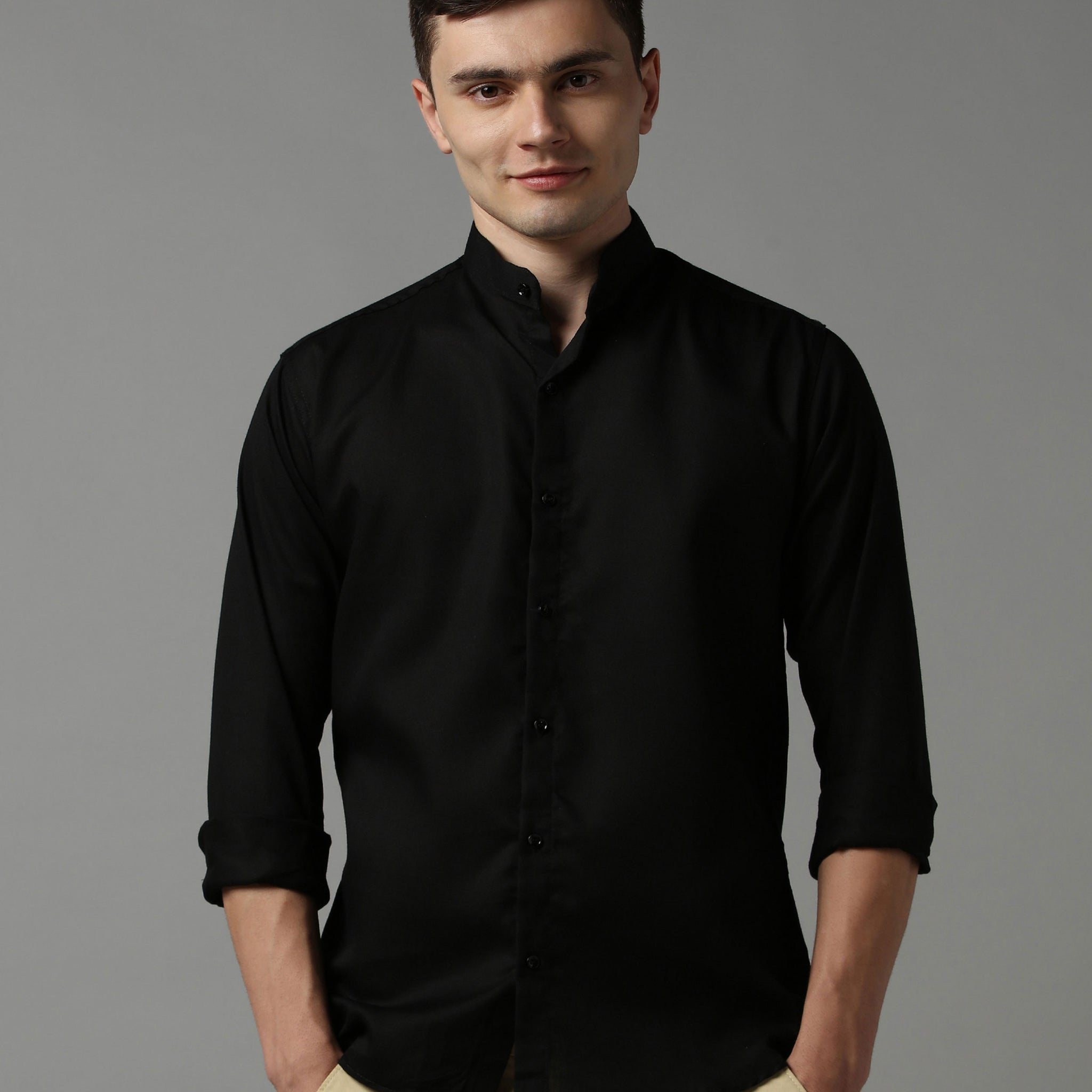 Timeless Black Band Collar Shirt