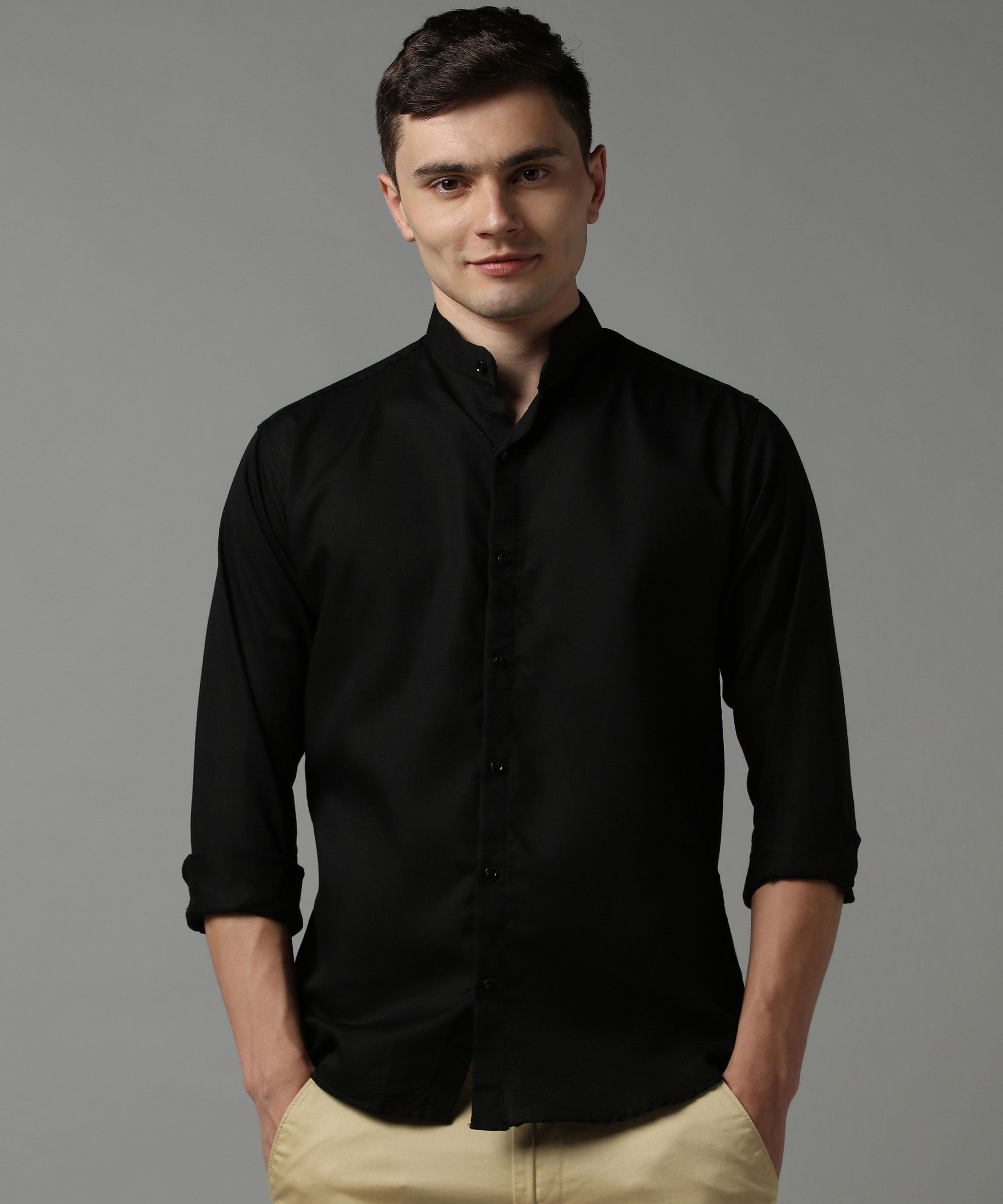 Timeless Black Band Collar Shirt