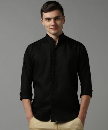 Timeless Black Band Collar Shirt