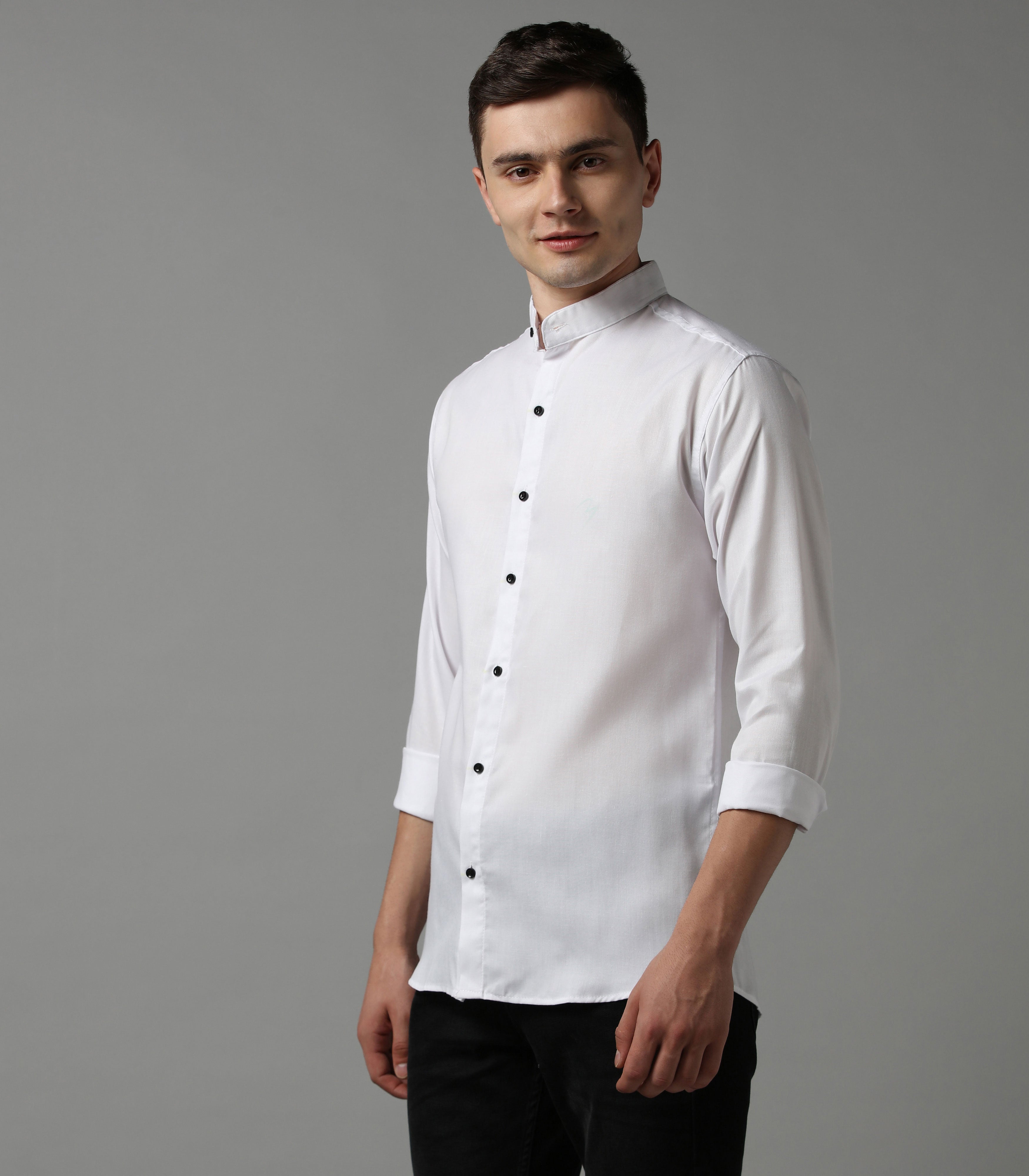 Timeless White Band Collar Shirt