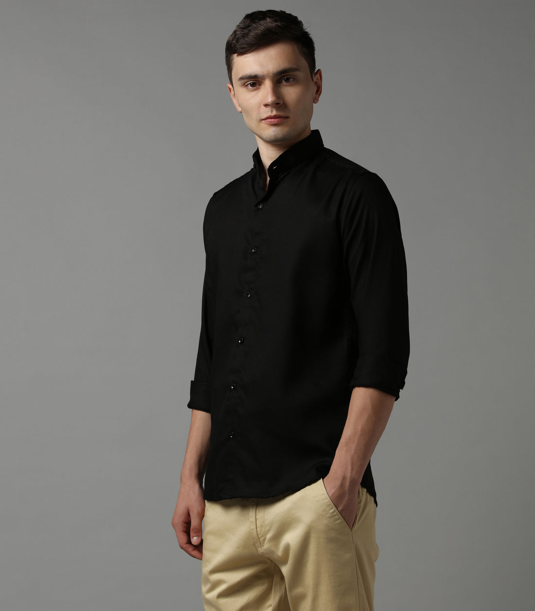 Timeless Black Band Collar Shirt