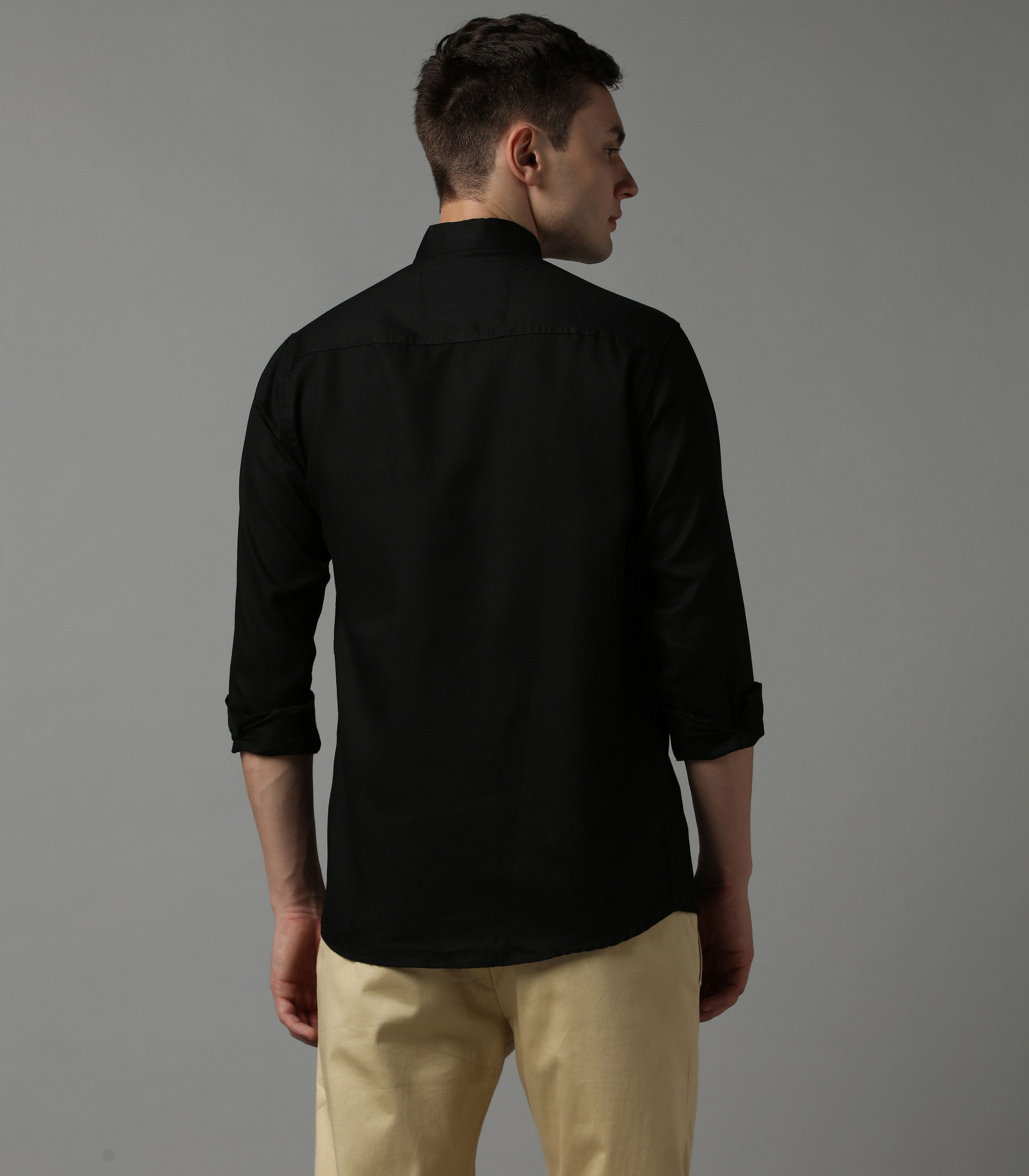 Timeless Black Band Collar Shirt