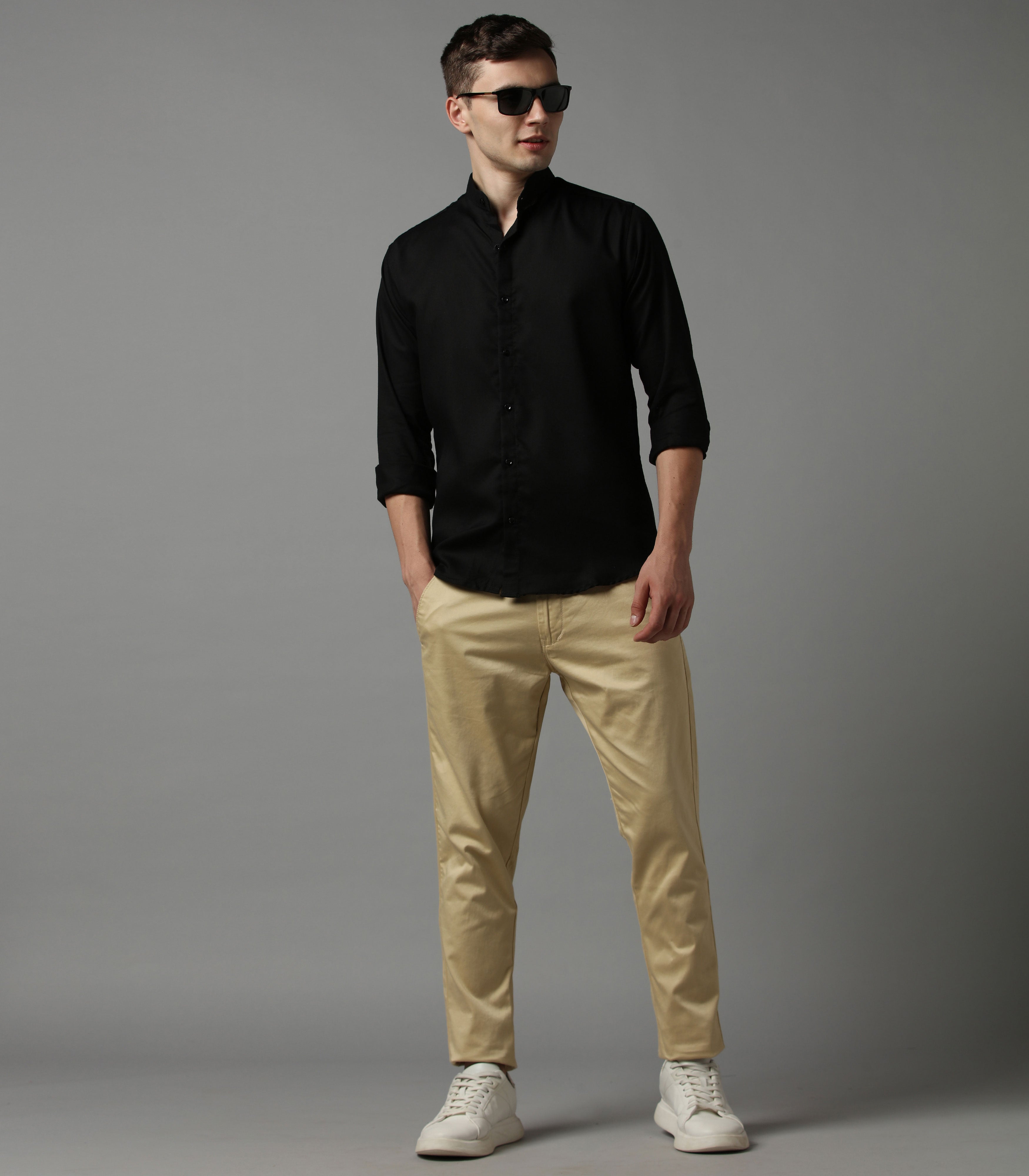Timeless Black Band Collar Shirt