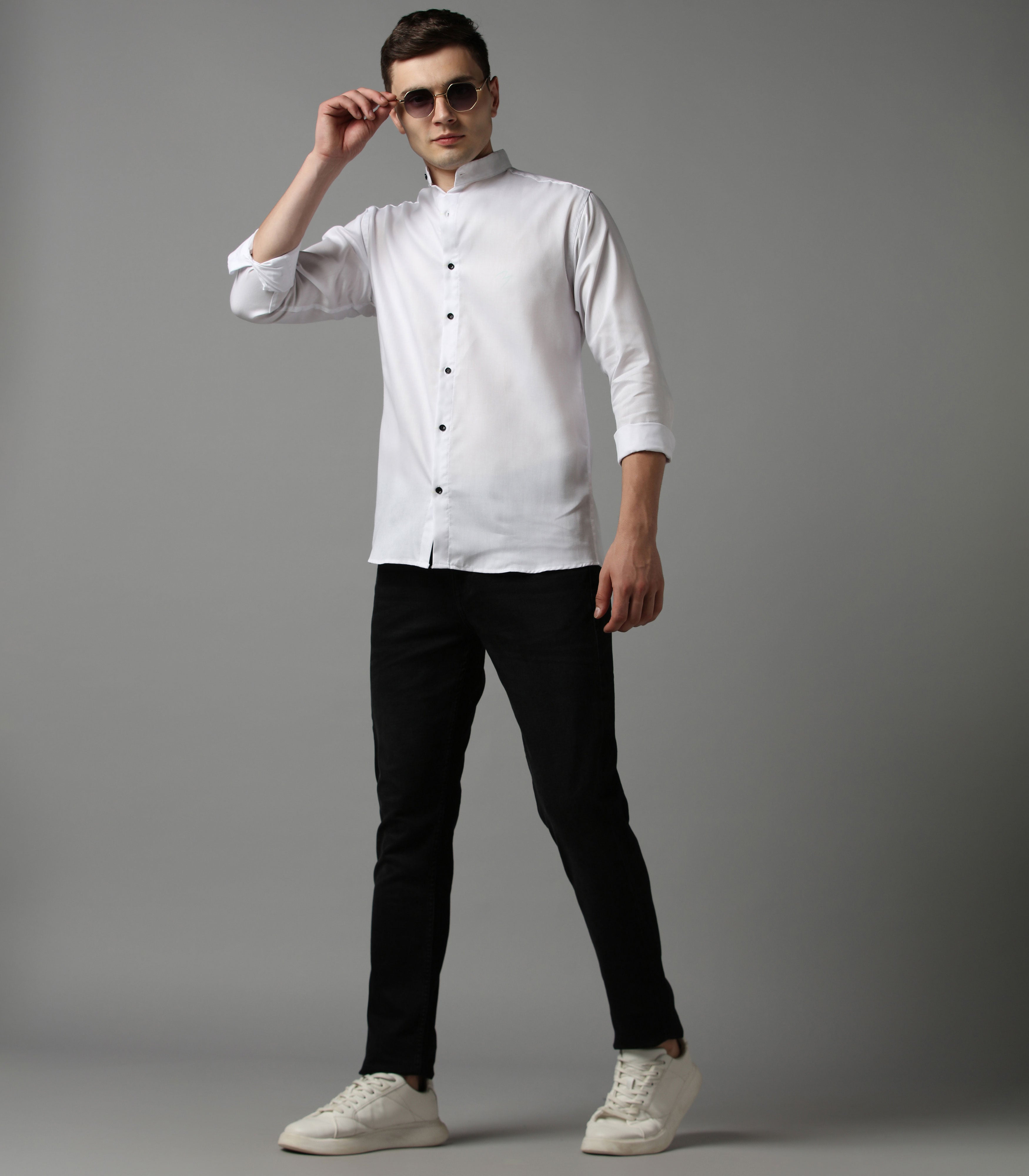 Timeless White Band Collar Shirt